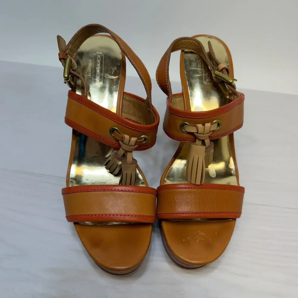 COACH Light Tan/ Bright C‎ Guileietta Cork Wedge Sandals Womens Size 9B